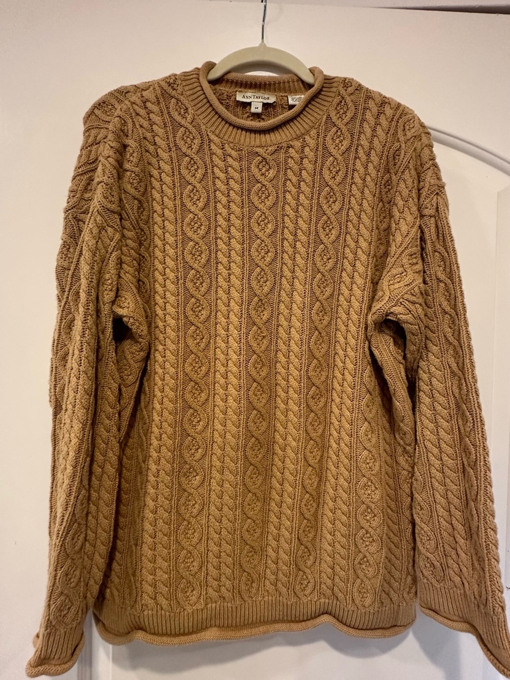 Ann Taylor Cable Knit Crewneck Sweater - Camel/Tan